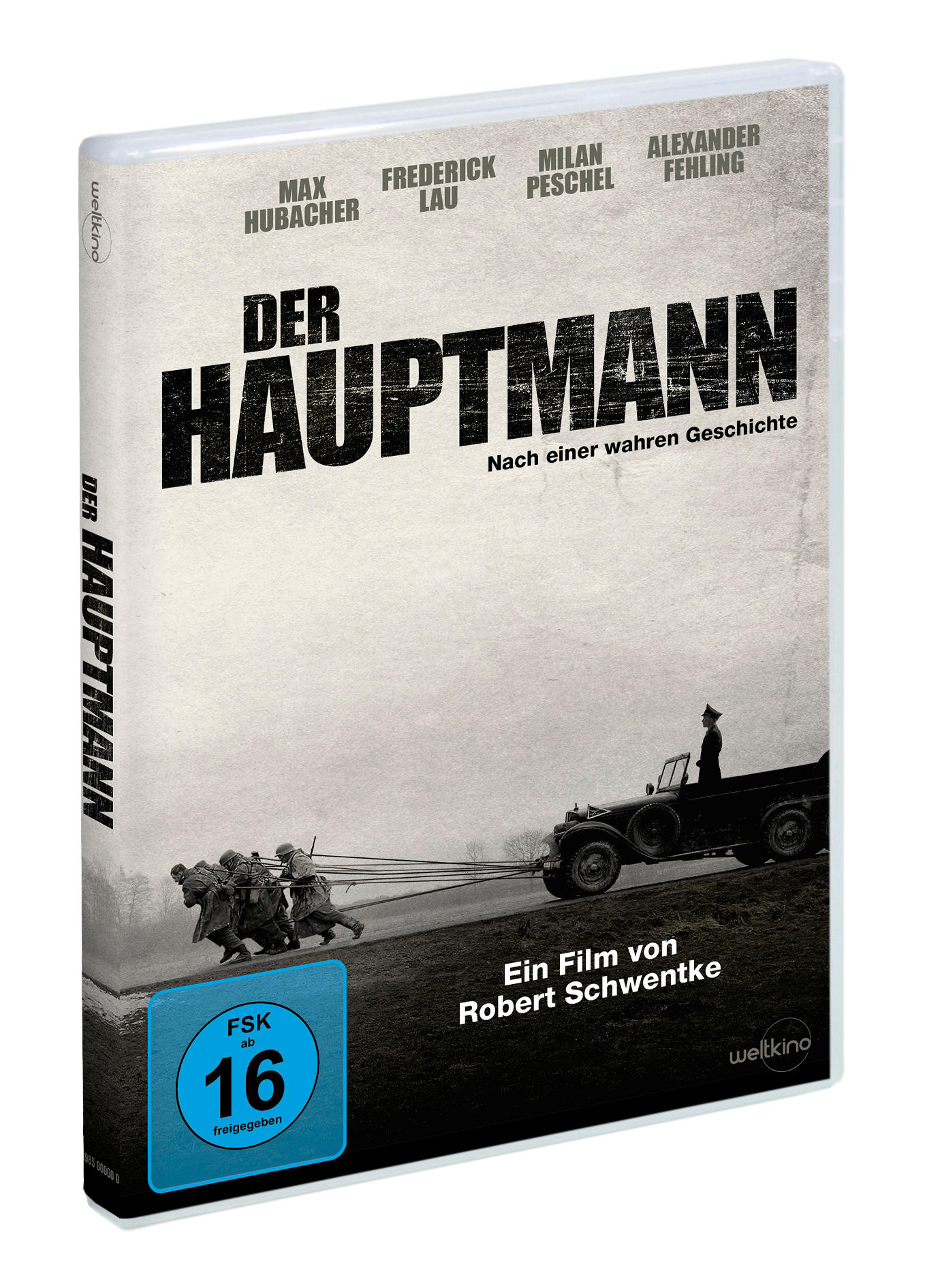 DVD-Cover von 'Der Hauptmann'. Schwarz-Weiß-Bild von Soldaten, die ein Fahrzeug ziehen.