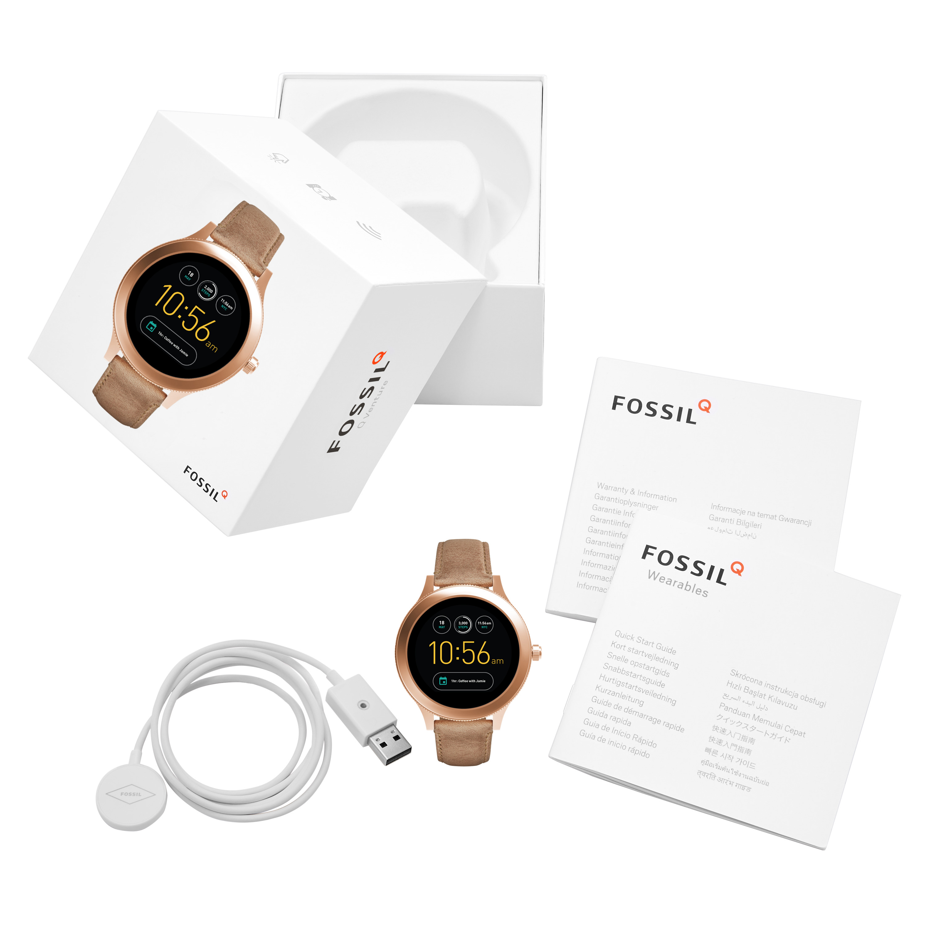 FOSSIL FTW6005 Venture Smartwatch Edelstahl Leder, 190 mm, Rosegold