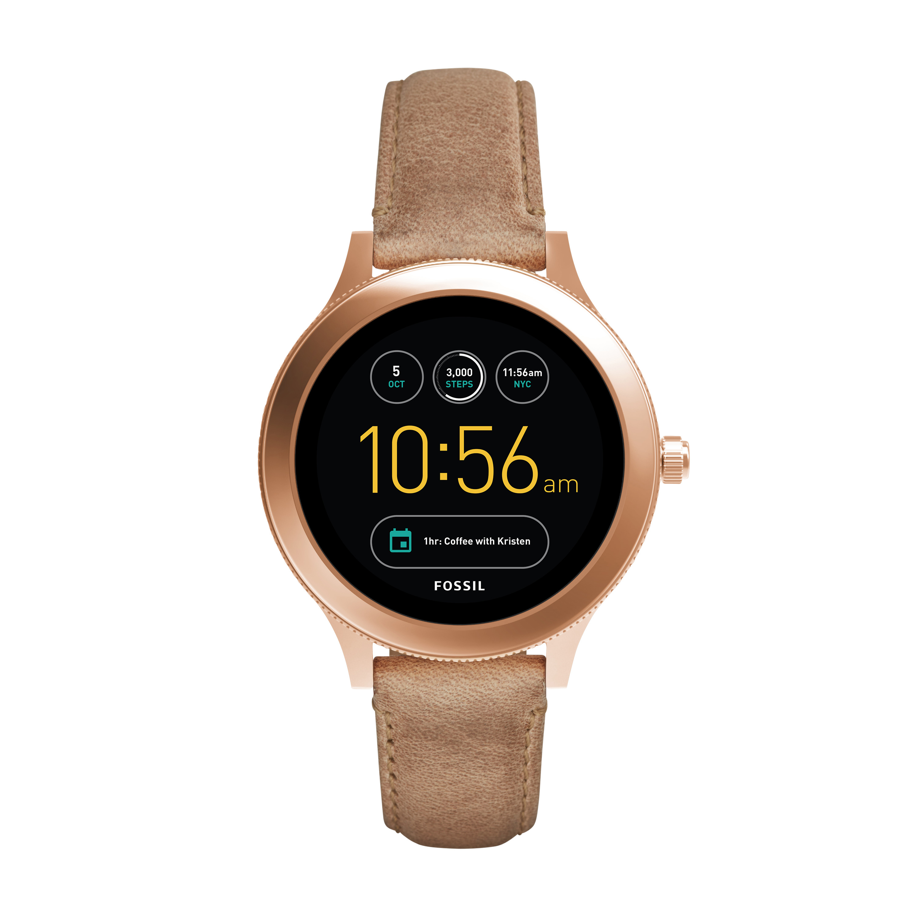 FOSSIL FTW6005 Venture Smartwatch Edelstahl Leder, 190 mm, Rosegold