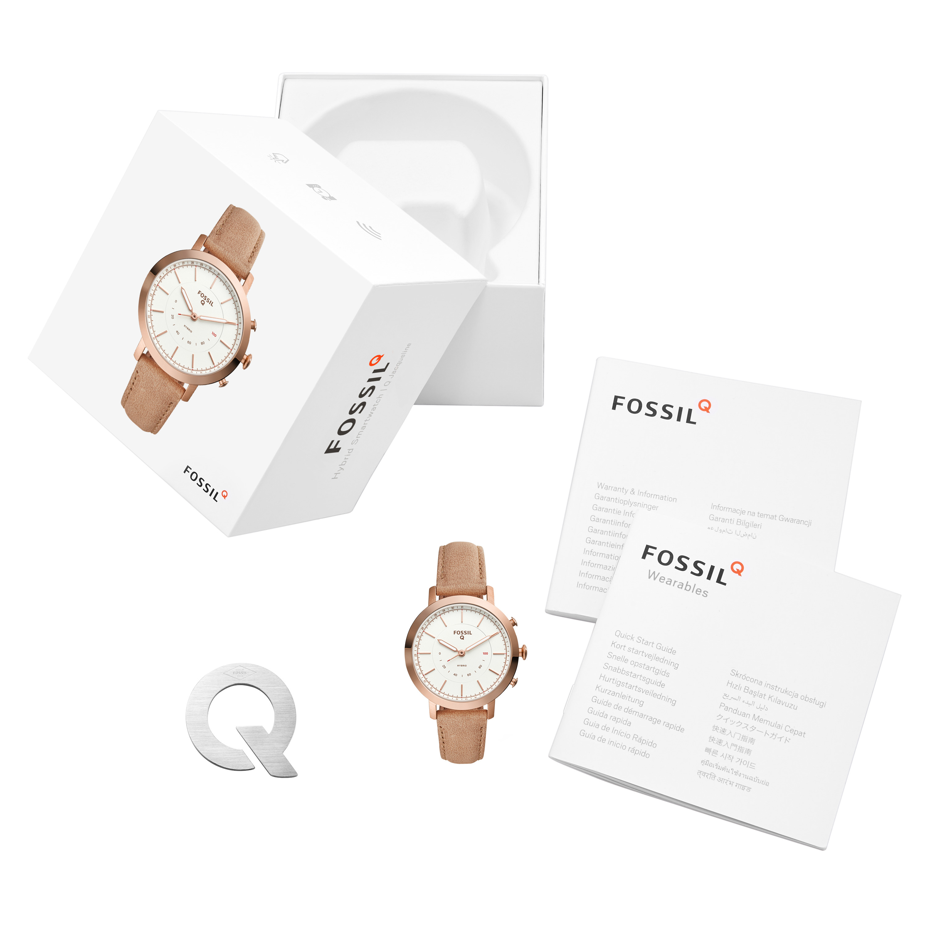 FOSSIL FTW5007 Neely Hybrid Smartwatch Edelstahl Leder, 190 mm, Rosegold