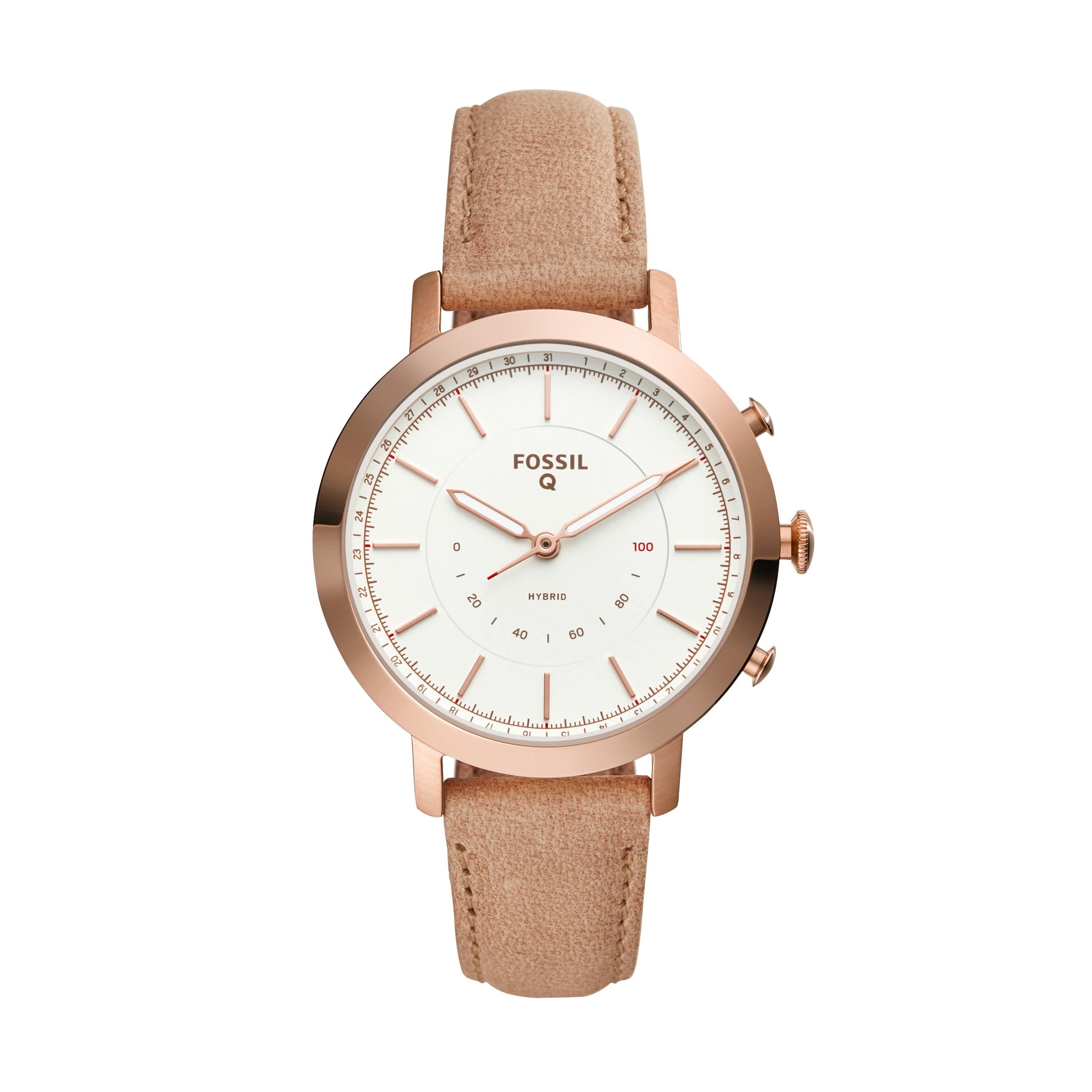 FOSSIL FTW5007 Neely Hybrid Smartwatch Edelstahl Leder, 190 mm, Rosegold