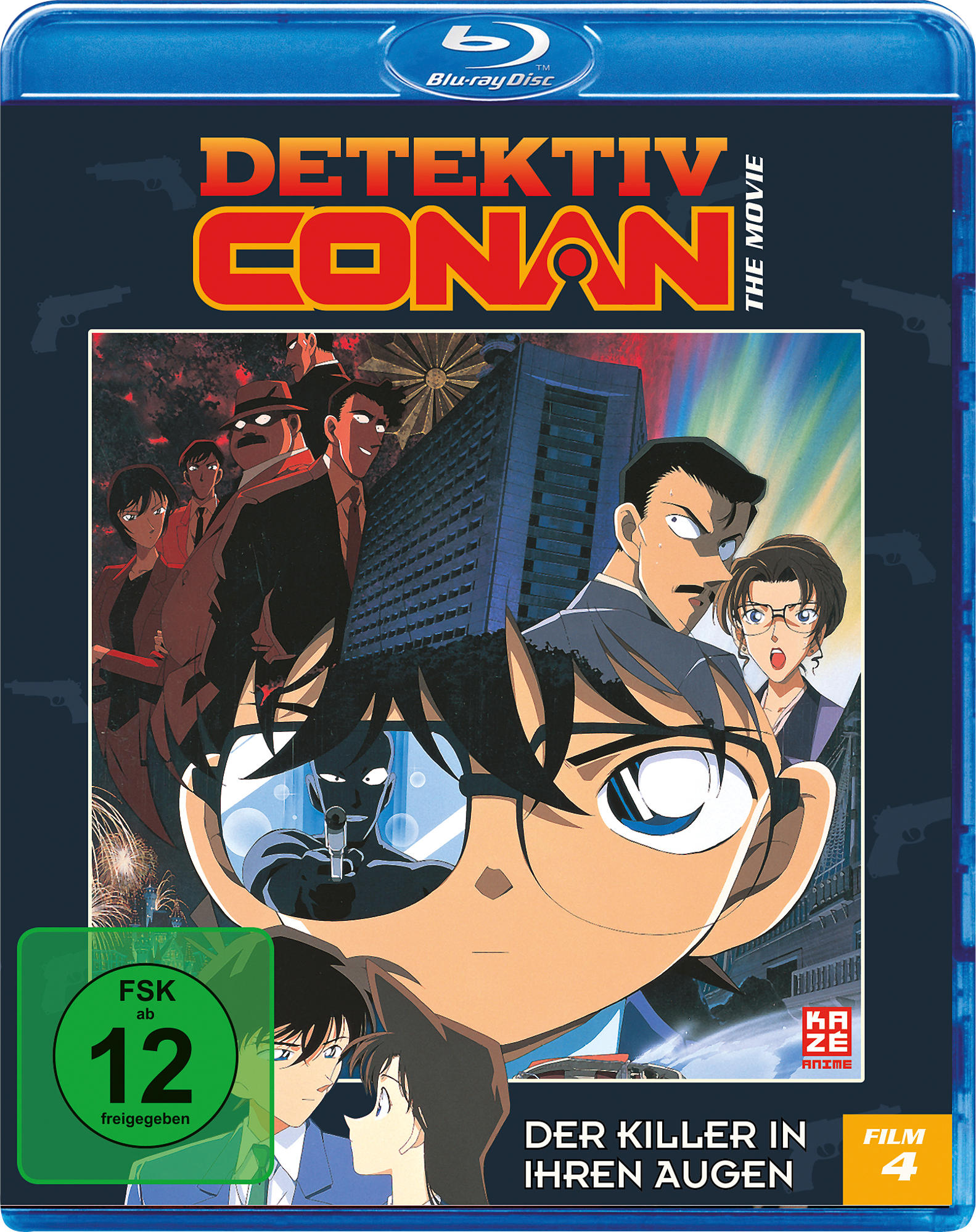 Blu-ray-Cover mit Zeichentrickfiguren. Titel: Detektiv Conan. Wolkenkratzer-Hintergrund.