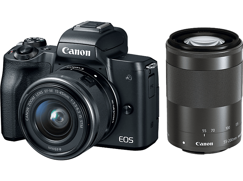 CANON Hybride camera EOS M50 Zwart + 15-45 mm + 55-200 mm (2680C022AA)