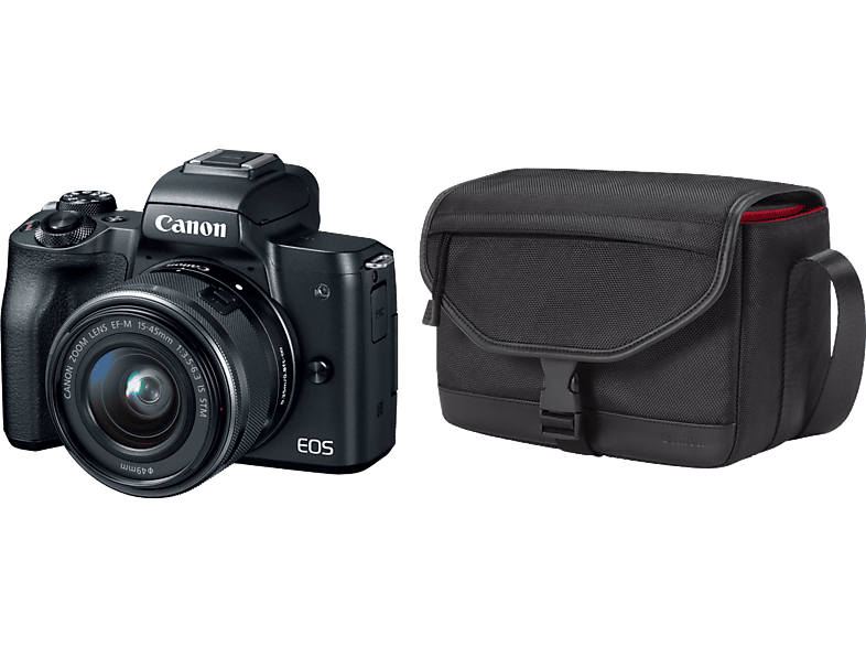 CANON Hybride camera EOS M50 Zwart + 15-45 mm + Tas SB130 + SD 16GB (2680C064AA)