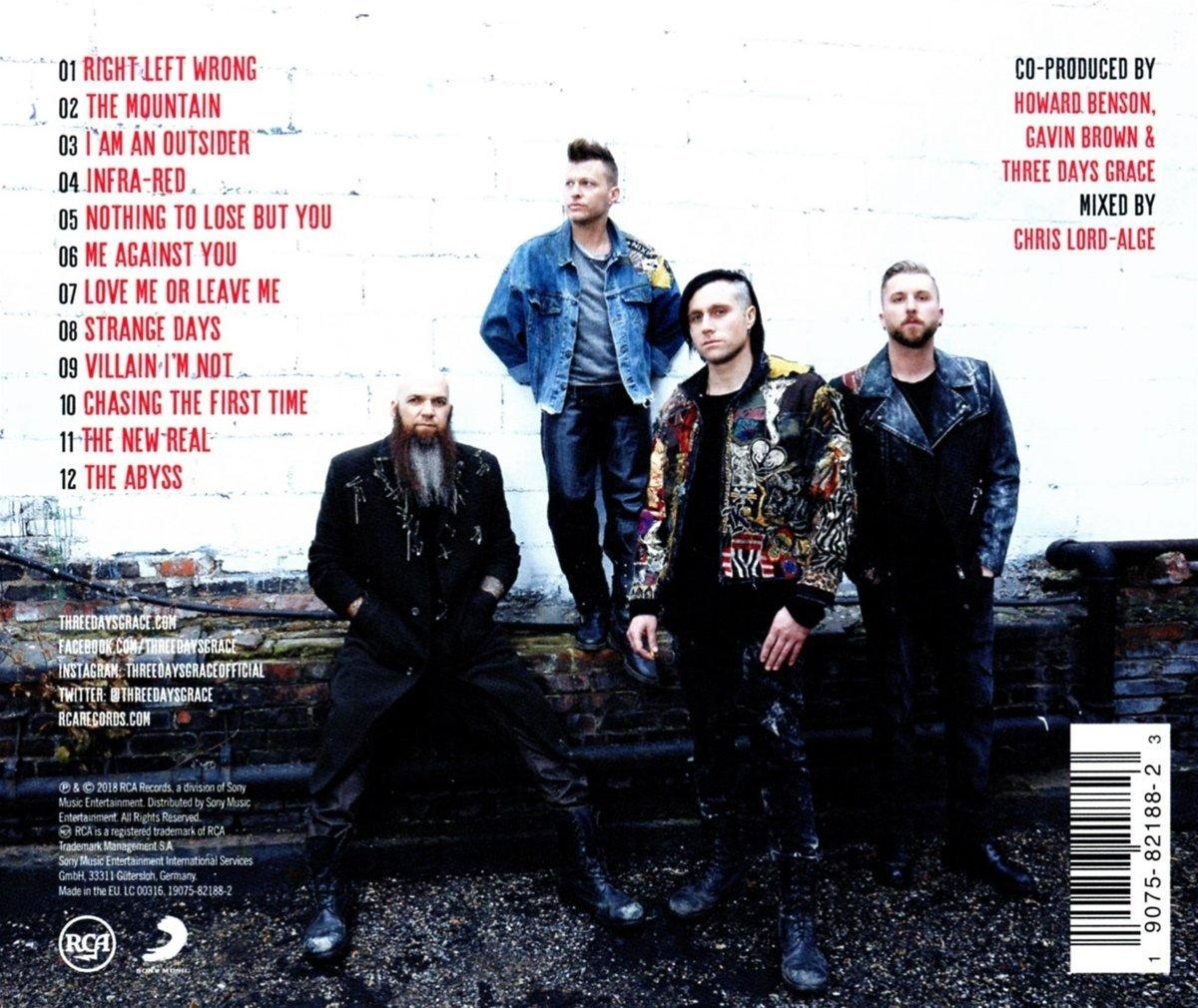 Albumcover von Three Days Grace mit der Band, die posiert, und einer Liste von Songs auf der Rückseite.