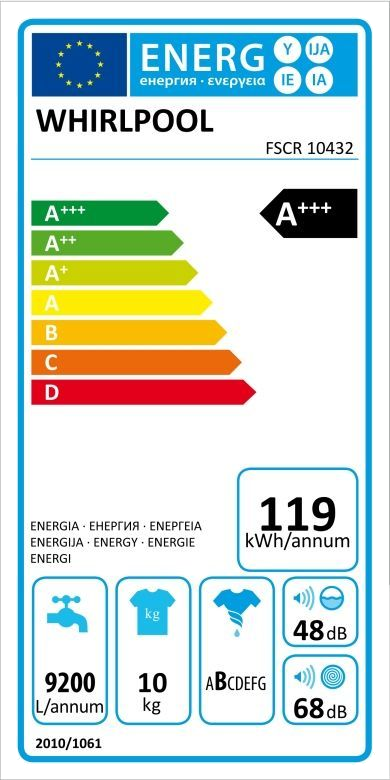 WHIRLPOOL FSCR 10432 mosógép ZEN motorral, A+++ -50%, 20 év motorgarancia, 10 kg