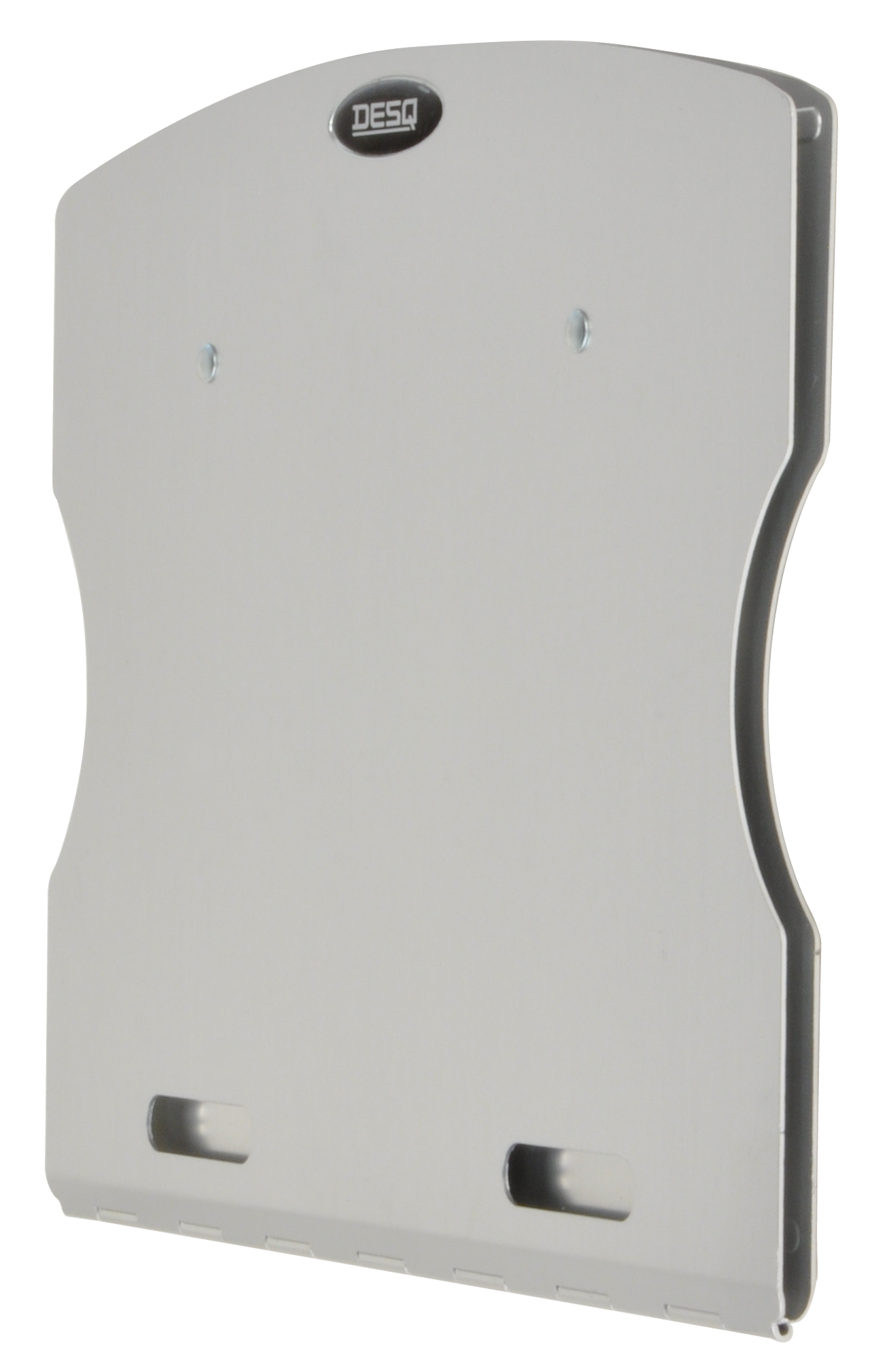A light gray wall-mounted paper towel dispenser with the DESQ logo.