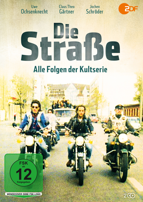 DVD-Cover des deutschen Films 'Die Straße'. Drei Männer auf Motorrädern, Text auf Deutsch.