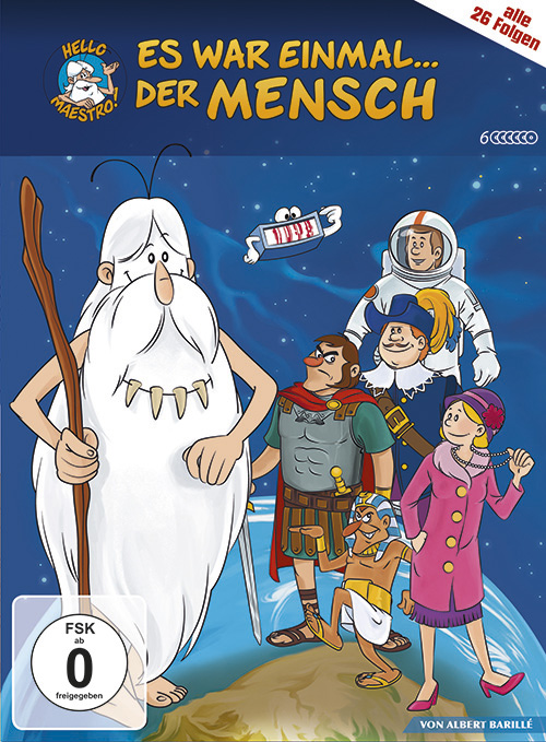 DVD-Cover mit Zeichentrickfiguren. Titel auf Deutsch lautet „Es war einmal...der Mensch“. 26 Folgen.
