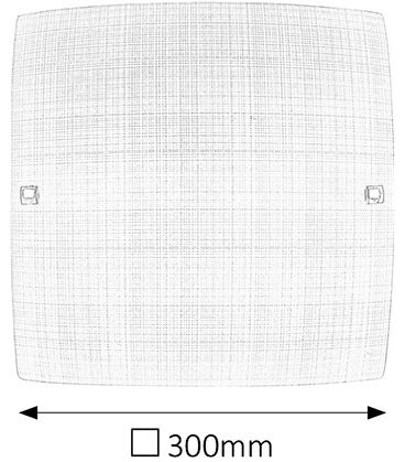 Négyzet alakú fehér LED mennyezeti lámpatest, alatta 300 mm-es mérettel.