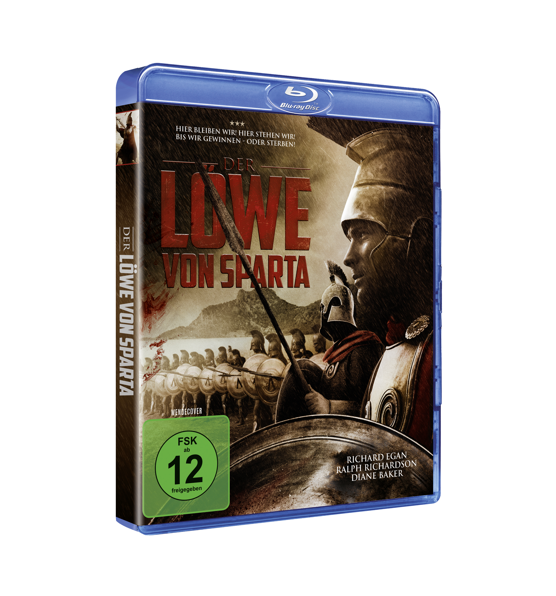 Blu-ray-Cover für 'Der Löwe von Sparta'. Zeigt einen Krieger mit Speer und Schild.