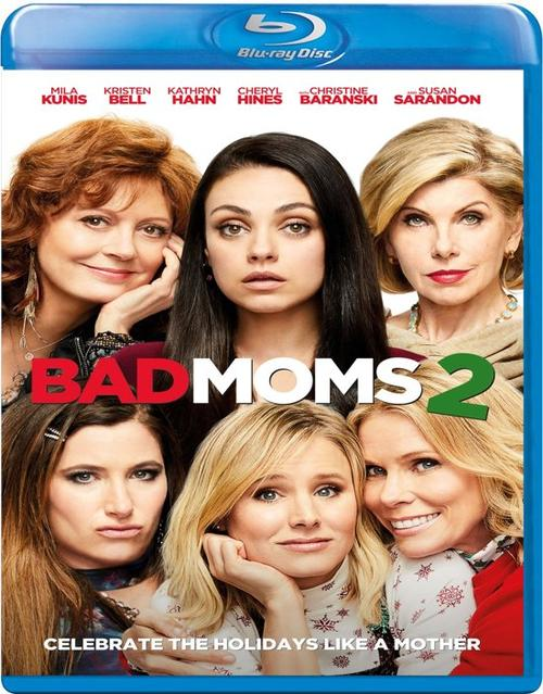 Pochette DVD de Bad Moms 2, avec six visages de femmes et du texte promotionnel pour le film.