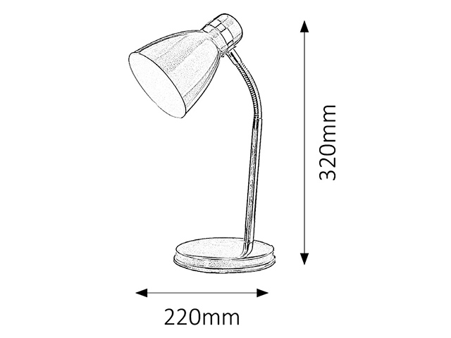 Asztali lámpa illusztráció méretekkel: 220 mm x 320 mm.
