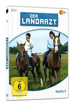 DVD-Hülle für die deutsche Fernsehserie "Der Landarzt" mit zwei Personen, die auf Pferden reiten.