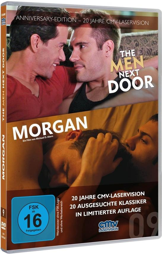 DVD-Cover für "The Men Next Door". Zwei Männer umarmen sich, eine andere Szene mit zwei Männern.