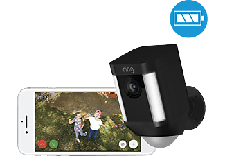 RING Spotlight Cam (Akku) - schwarz, kabellose HD-Überwachungskamera, Licht, Sirene, Bewegungsmelder