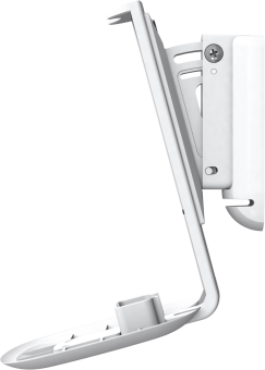 Weiße Wandhalterung. Sie hat eine rechteckige Basis und mehrere Stützvorrichtungen.