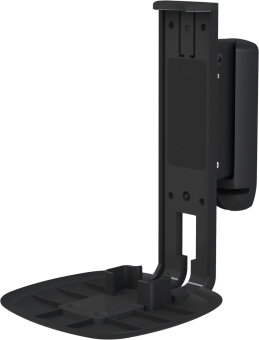 Eine schwarze, wandmontierte Halterung mit rechteckiger Basis und Seitenstütze.