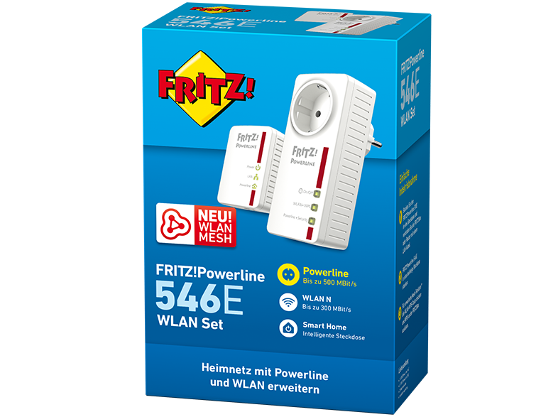 AVM FRITZ!Powerline 546E WLAN Set Powerline Adapter Kabellos und Kabelgebunden