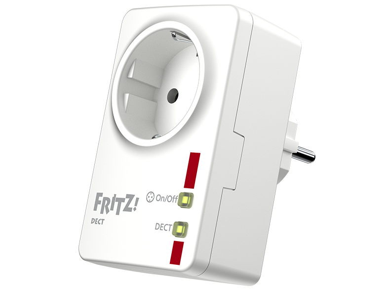 Ein weißer Powerline-Adapter mit Euro-Stecker, zwei Kontrollleuchten und dem 'FRITZ!'-Logo.