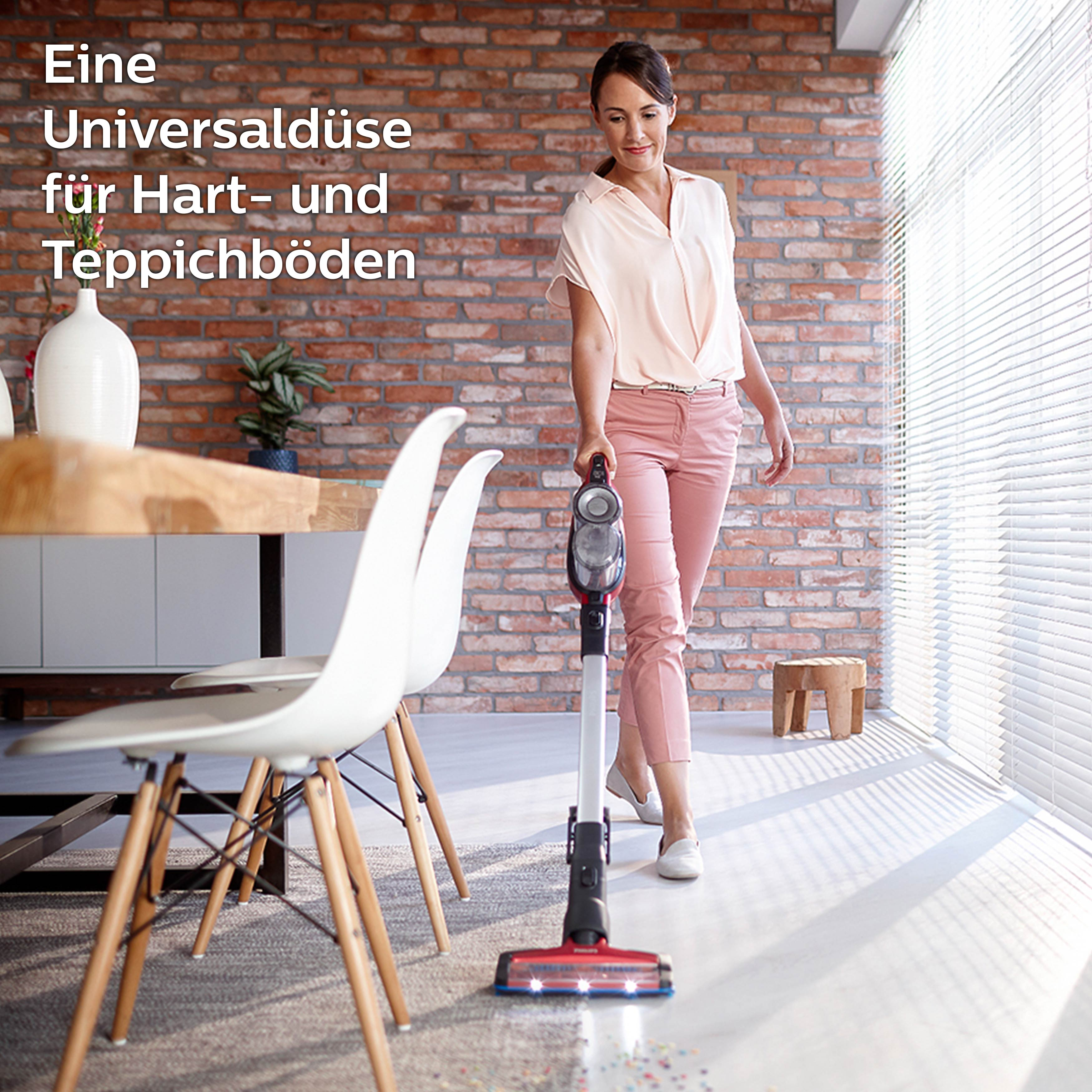 PHILIPS SpeedPro Max kabelloser Akku Staubsauger mit Turbodüse FC6823/01, rot Akku-Stielsauger (0,6 l, Akkulaufzeit: 65 min, Rot)