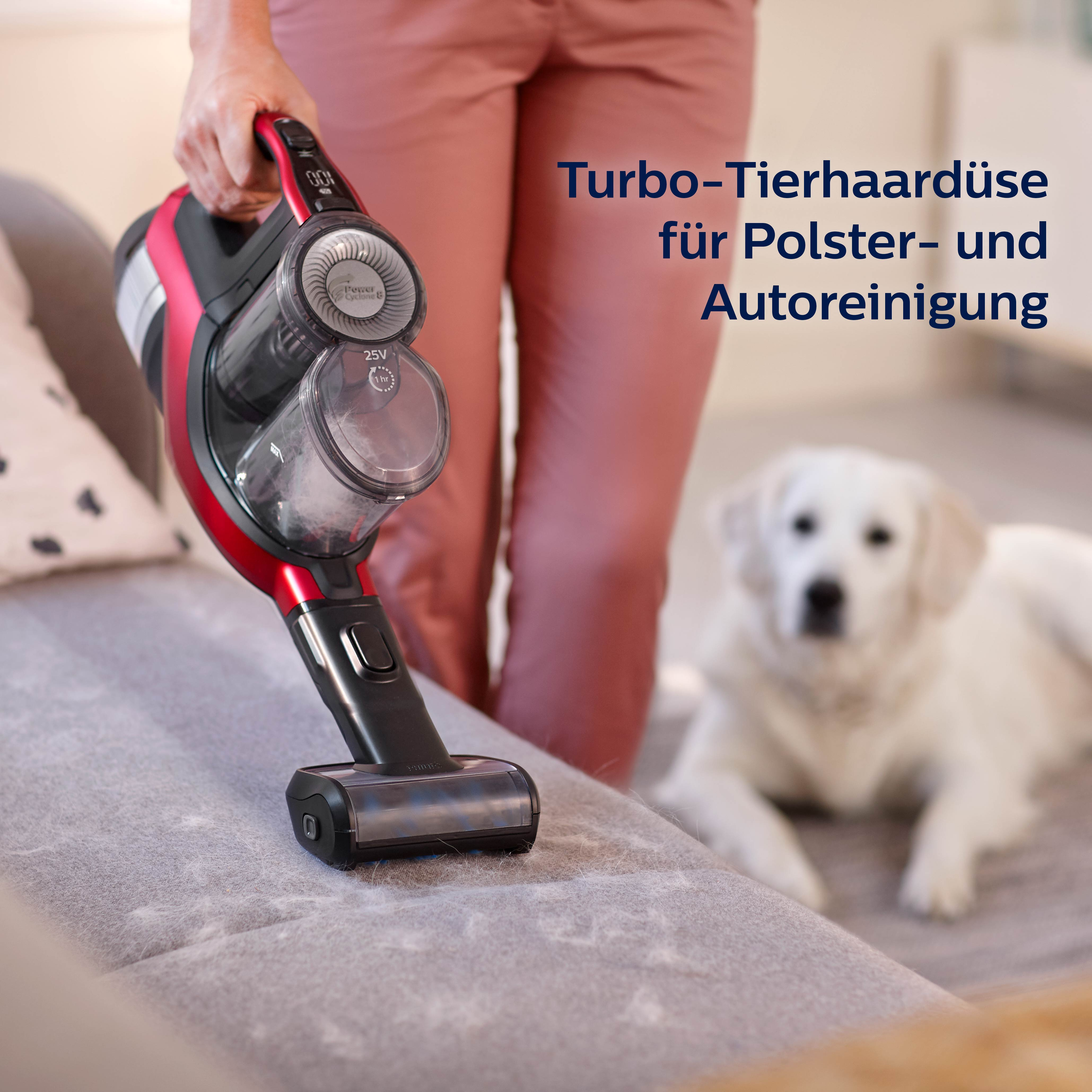 PHILIPS SpeedPro Max kabelloser Akku Staubsauger mit Turbodüse FC6823/01, rot Akku-Stielsauger (0,6 l, Akkulaufzeit: 65 min, Rot)