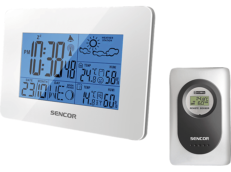 SENCOR SWS 51 W Időjárás jelző, Fehér, Kék kijelzővel, Előrejelzés