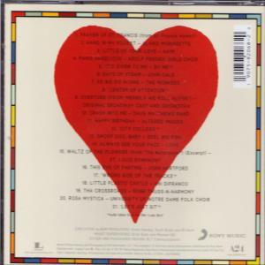 Dos de la pochette de CD avec une forme de cœur rouge et des titres de chansons. Le fond est crème.