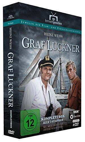 DVD-Box für 'Graf Luckner'. Zeigt einen Mann mit Matrosenmütze und ein Segelschiff.