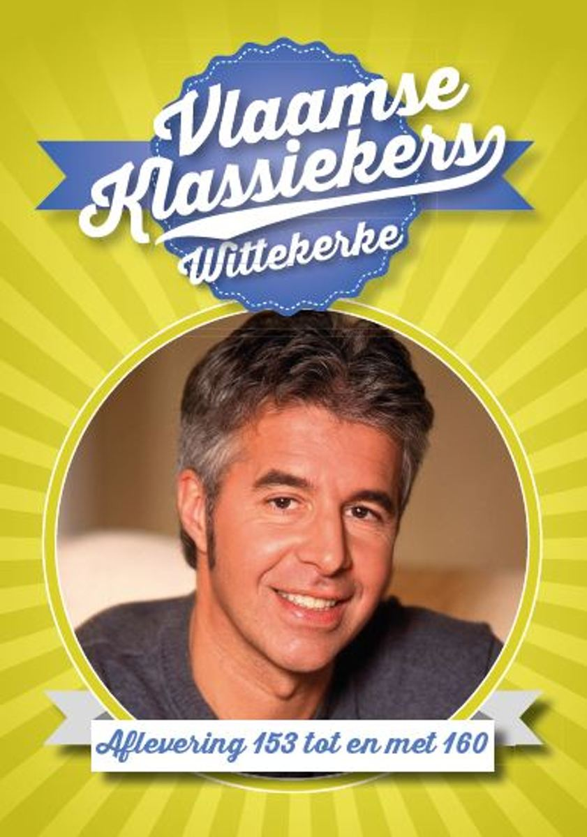 DVD-hoes voor Vlaamse Klassiekers. Lachende man met tekst, op een geel-groene achtergrond.