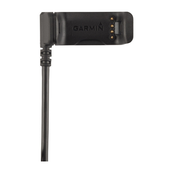 Schwarzes Garmin-Ladekabel für ein Gerät, mit einem Stecker und einem Kabel.