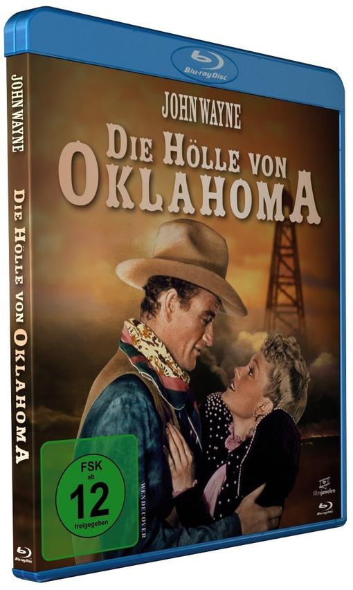 Filmcover für 'Die Hölle von Oklahoma' mit John Wayne. Zeigt Schauspieler und Filmtitel.