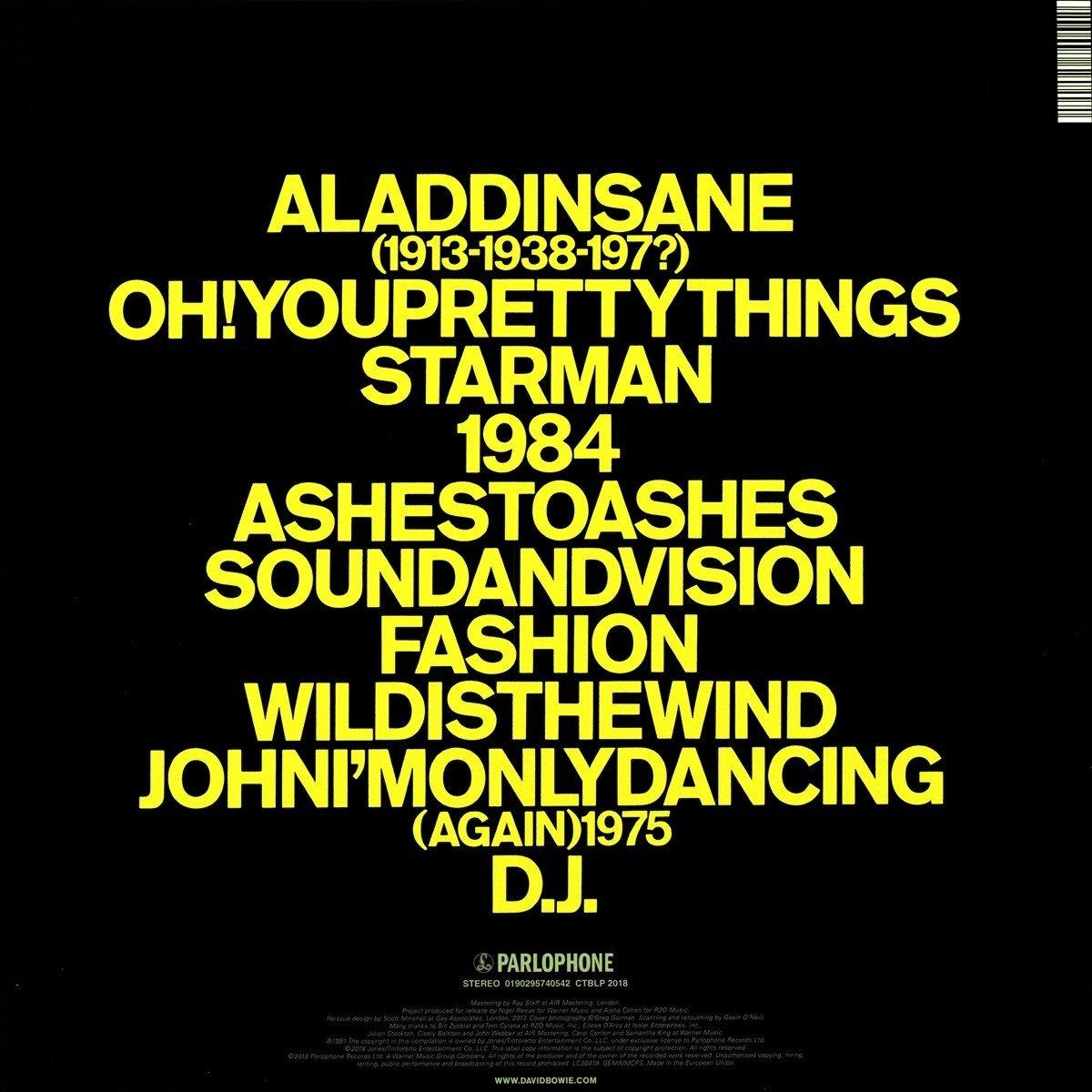 Back cover of a vinyl record with track list in yellow text on black background.