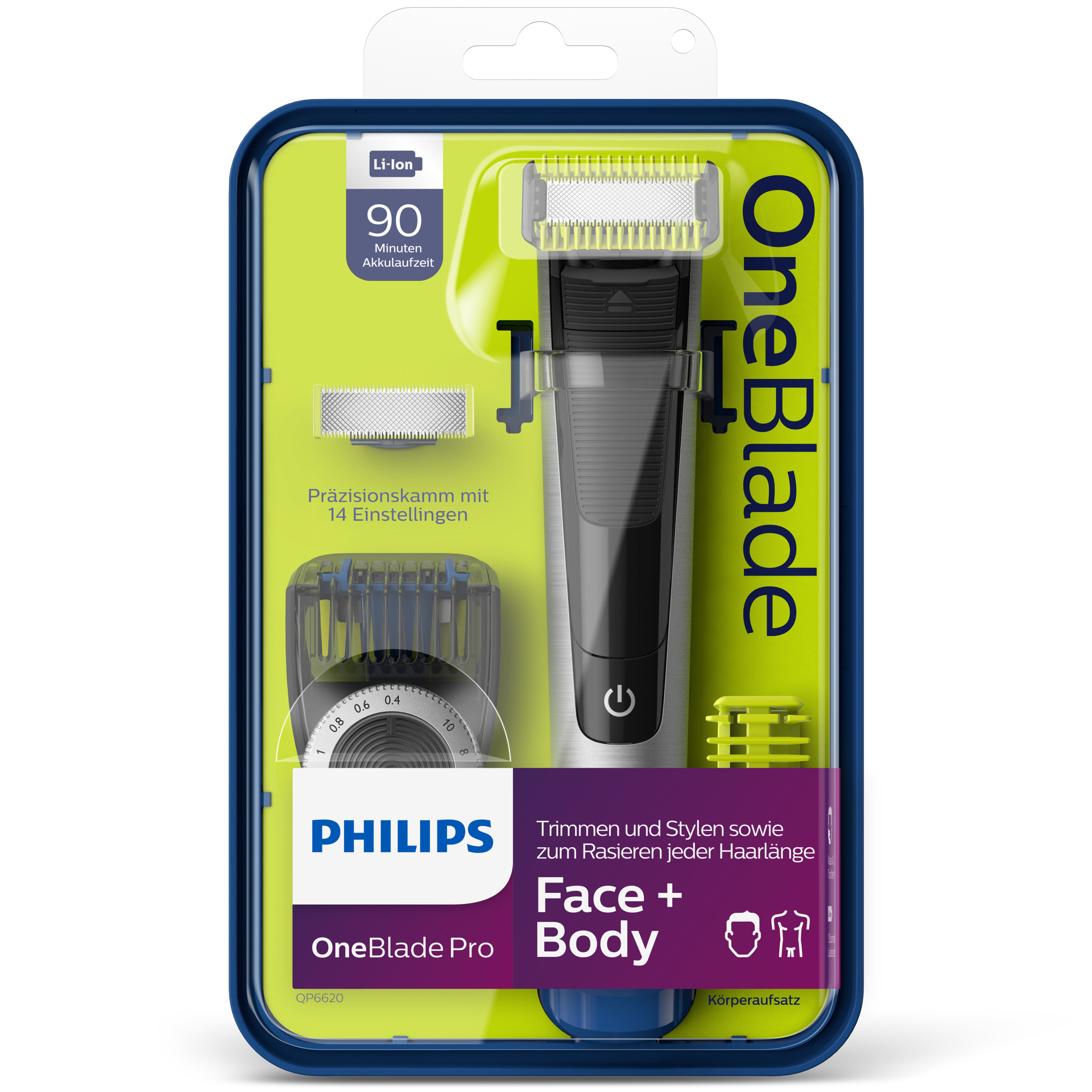 PHILIPS OneBlade Pro Face + Body QP6620/20, schwarz-silber Barttrimmer