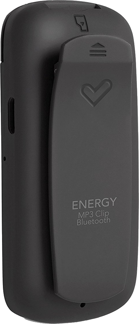 Fekete MP3 lejátszó klipsszel. ENERGY és Bluetooth felirat látható rajta.
