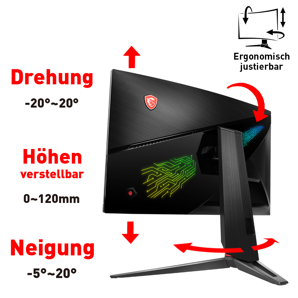 MSI Curved Gaming Monitor Optix MPG27CQ 27 Zoll WQHD 27 Zoll Gaming Monitor, WQHD, 1 ms Reaktionszeit, 250 cd/m², 144 Hz, Schwarz