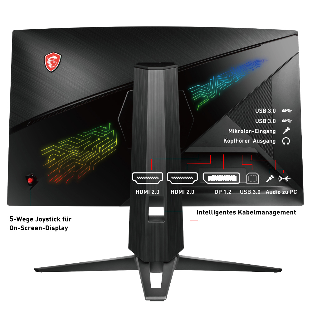 MSI Curved Gaming Monitor Optix MPG27CQ 27 Zoll WQHD 27 Zoll Gaming Monitor, WQHD, 1 ms Reaktionszeit, 250 cd/m², 144 Hz, Schwarz