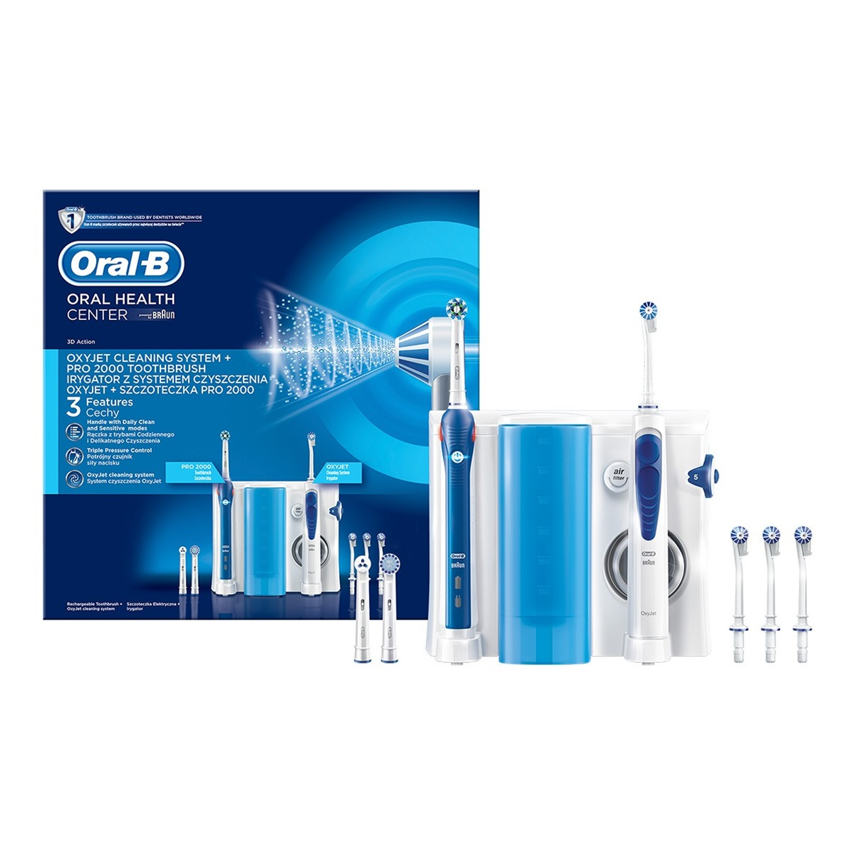 ORAL B Brosse à dents électrique + Jet dentaire Oxyjet Center (PRO 2000)
