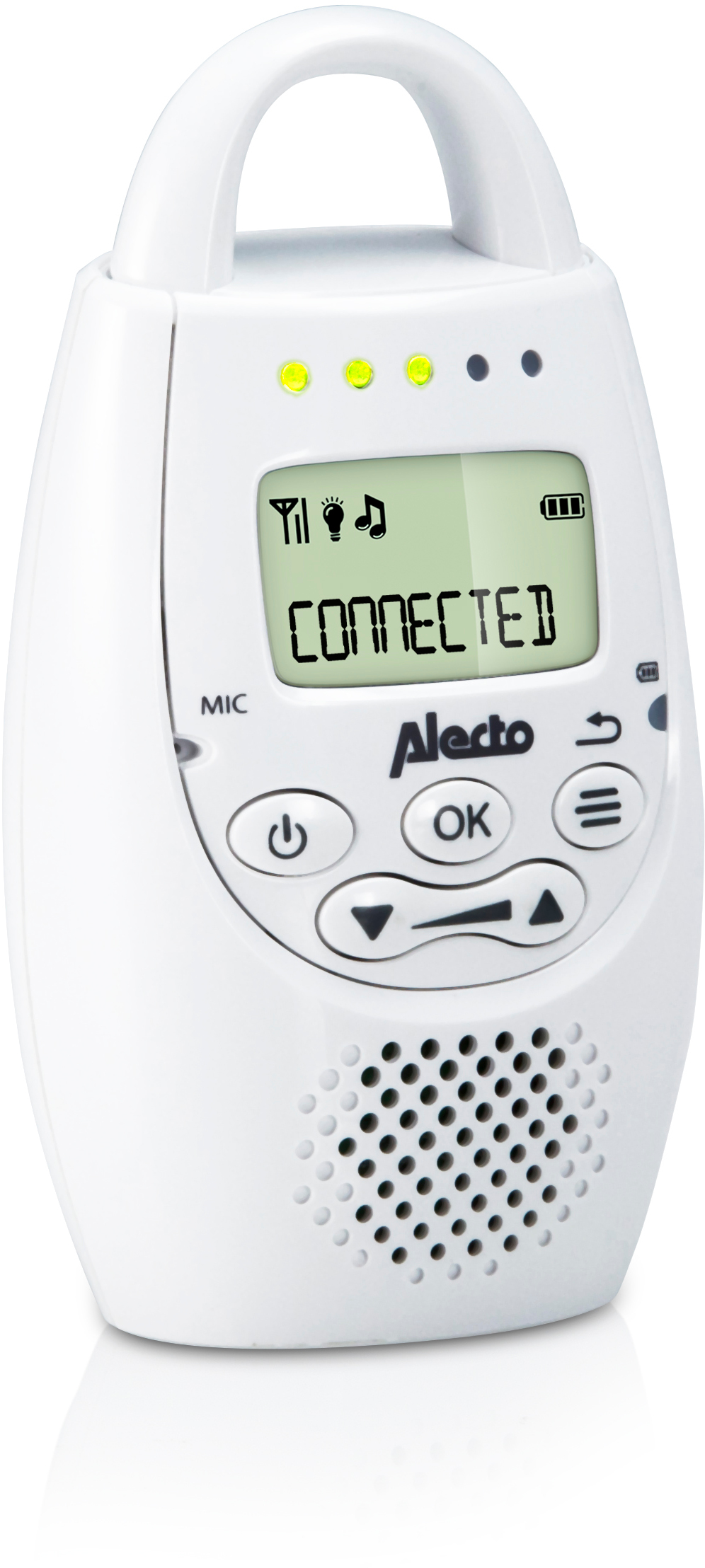 Babyphone blanc avec un petit écran.
