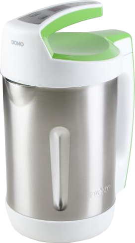 Soupière blanche et en acier inoxydable avec couvercle et poignée verts. Domo Proko.