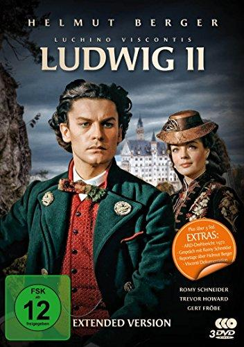 Filmposter für 'Ludwig II' mit Helmut Berger und Romy Schneider in formeller Kleidung.