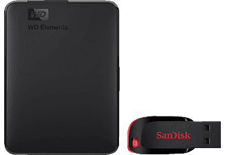 WD Elements™ Portable 1TB HDD 2.5 Zoll + SanDisk Cruzer Blade 32 GB Festplatte, 1 TB HDD, 2,5 Zoll, extern, Schwarz