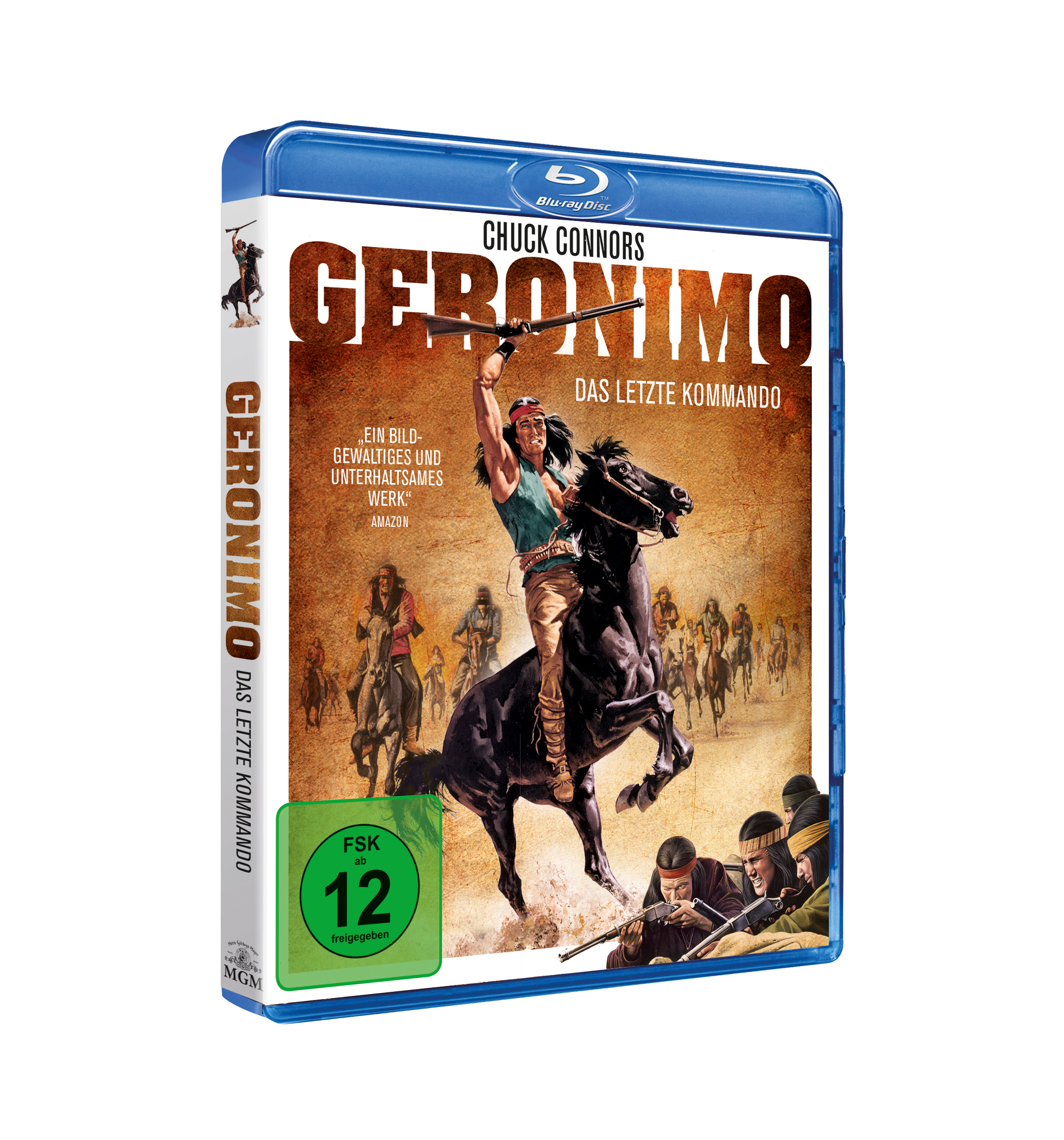 Blu-ray-Hülle des Films Geronimo, mit einem Mann auf einem Pferd.