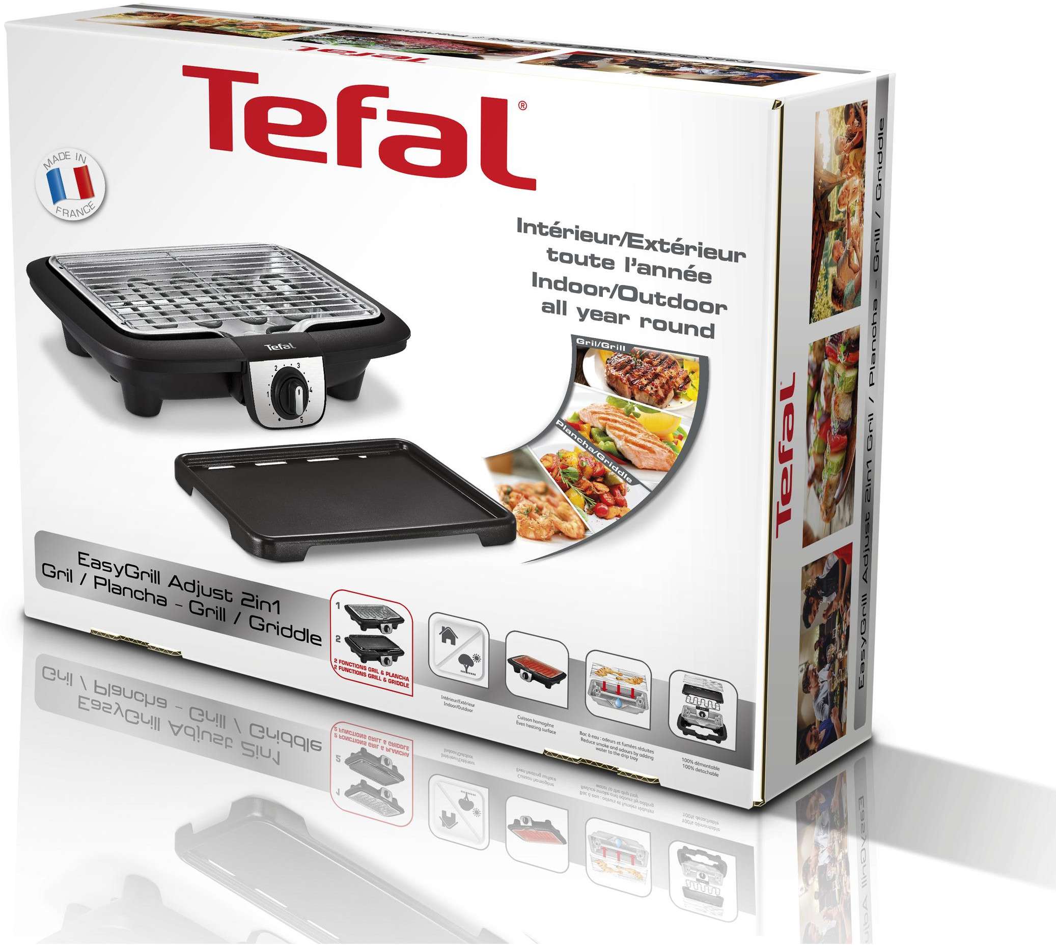 Tefal grill box. The box has images of the grill and food.
