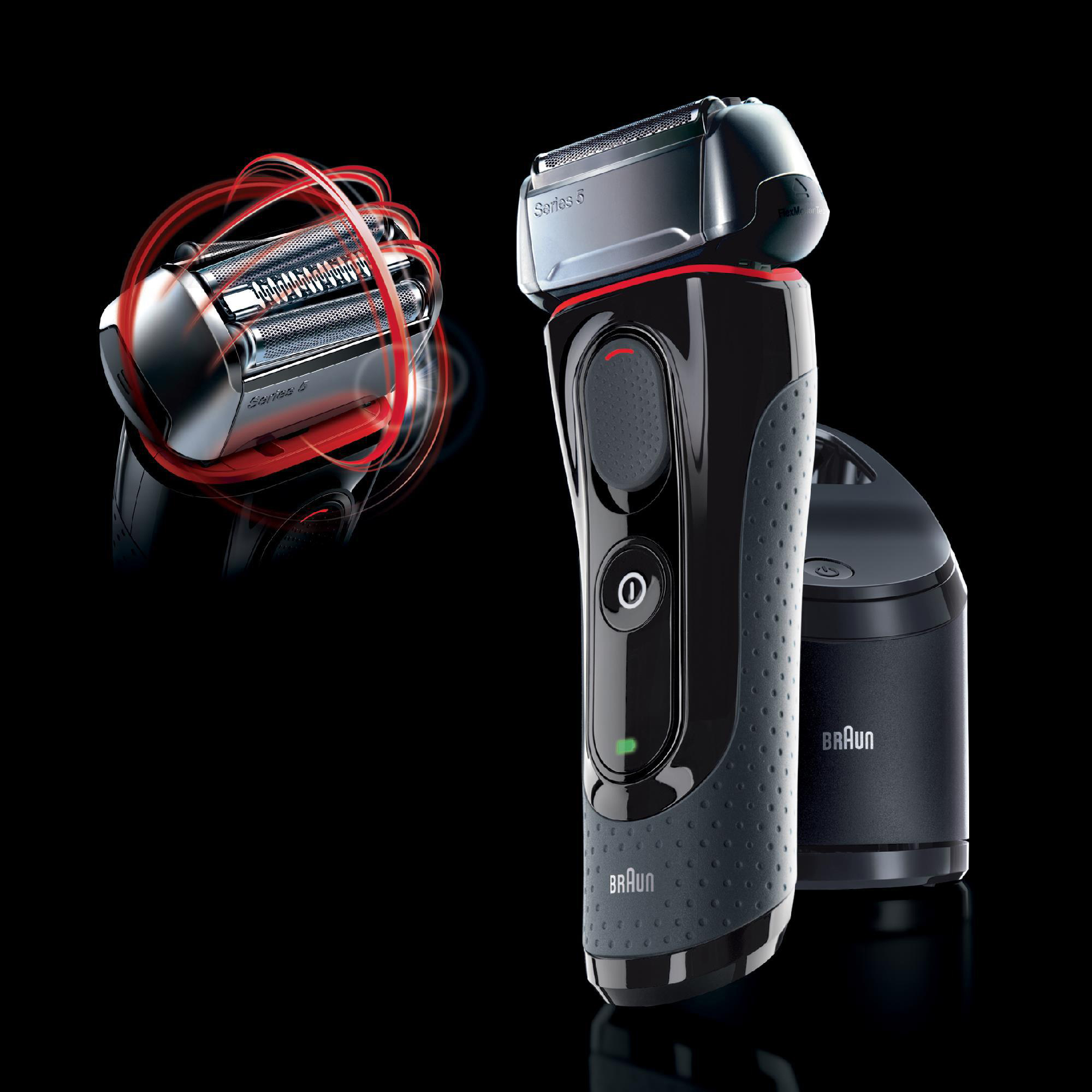 BRAUN Series 5 5050cc Elektrorasierer Limitierte Auflage mit Clean&Charge-Station Rasierer Schwarz/Rot (FlexMotionTec, Reinigungsstation: Ja, mit Ladefunktion)