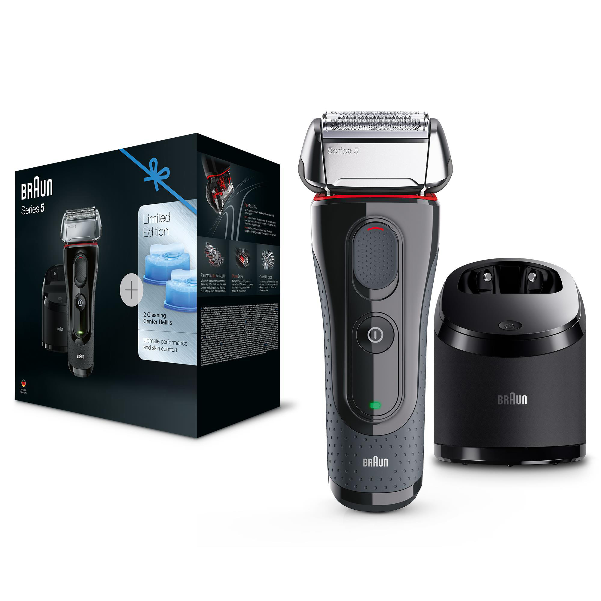 BRAUN Series 5 5050cc Elektrorasierer Limitierte Auflage mit Clean&Charge-Station Rasierer Schwarz/Rot (FlexMotionTec, Reinigungsstation: Ja, mit Ladefunktion)
