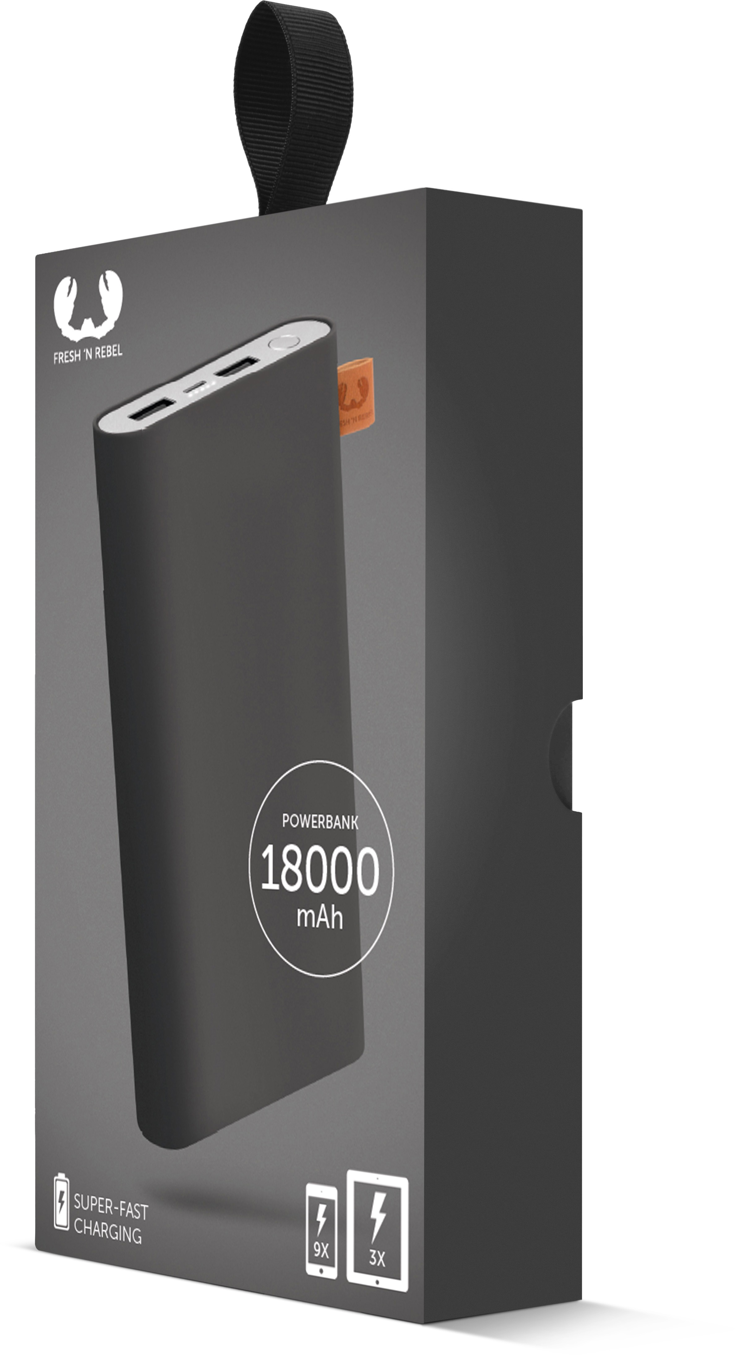 FRESH ‘N REBEL Concrete Powerbank 18000 mAh Schwarz