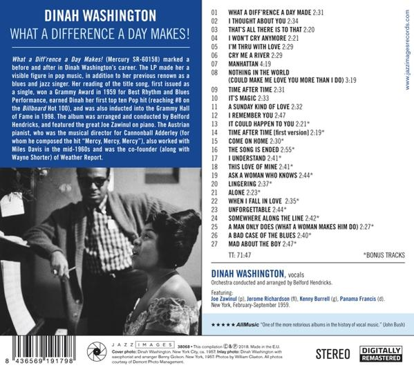 Albumcover mit Text und Bildern. Mit Dinah Washington und einer Titelliste.