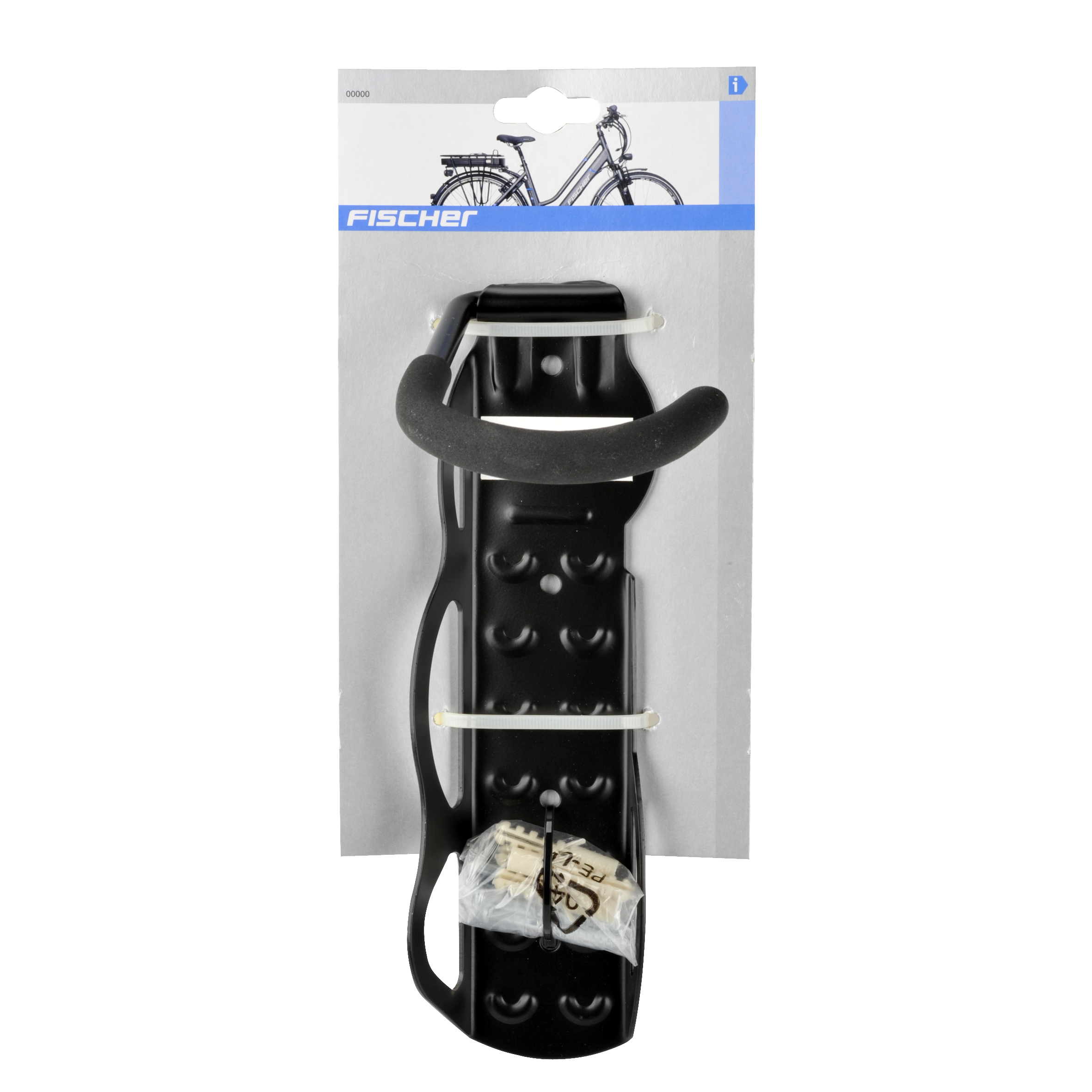 Ein schwarzer Fahrradträger mit schwarzem Griff und einem Fahrradbild auf der Verpackung.