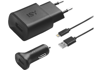 ISY ITS-2000 ILTN TRAVEL CHARGER SET - Caricabatterie da viaggio (Nero)